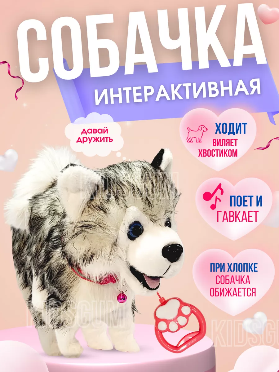 Интерактивная собачка на поводке поющая игрушка щенок KidsGum купить по  цене 870 ₽ в интернет-магазине Wildberries | 194439579