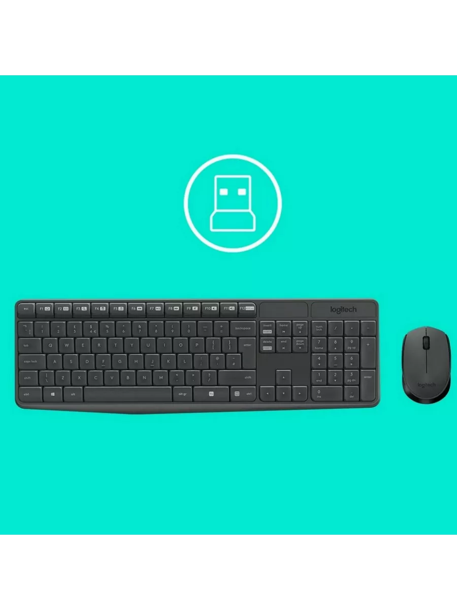 Logitech Комплект клавиатура + мышь MK235, серый, QWERTY