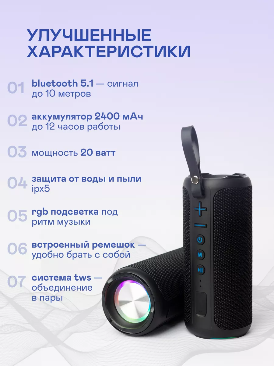 Беспроводная Bluetooth Колонка с RGB подсветкой Cyboris купить по цене 1  799 ₽ в интернет-магазине Wildberries | 196398724