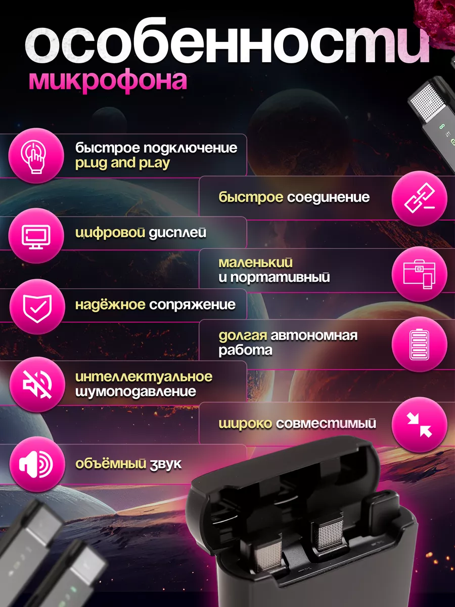 Микрофон петличный беспроводной для Iphone телефона Type c