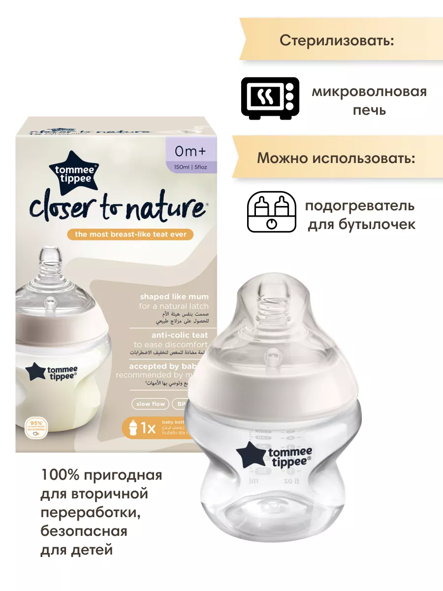 Бутылочка для кормления новорожденных 150 мл 0+ TOMMEE TIPPEE купить по  цене 859 ₽ в интернет-магазине Wildberries | 196412528