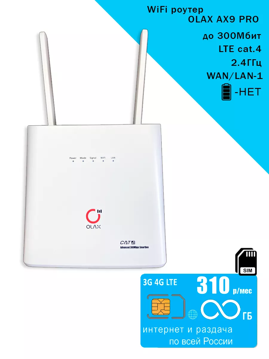 OLAX WiFi роутер AX9 white, безлимитный интернет за 300р