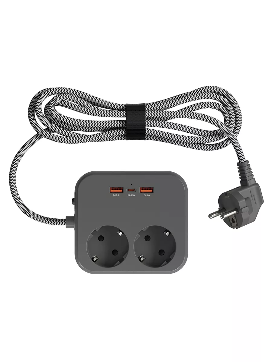 Сетевой фильтр с 2 розетками и 2xUSB-A, 1xUSB-C, 1.5м